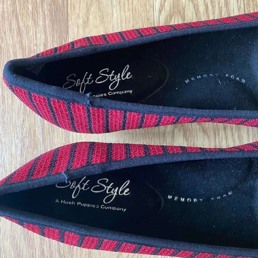 Soft Style by Hush Puppies Heartbreaker Stripe Fabric Flats Red and Black 6